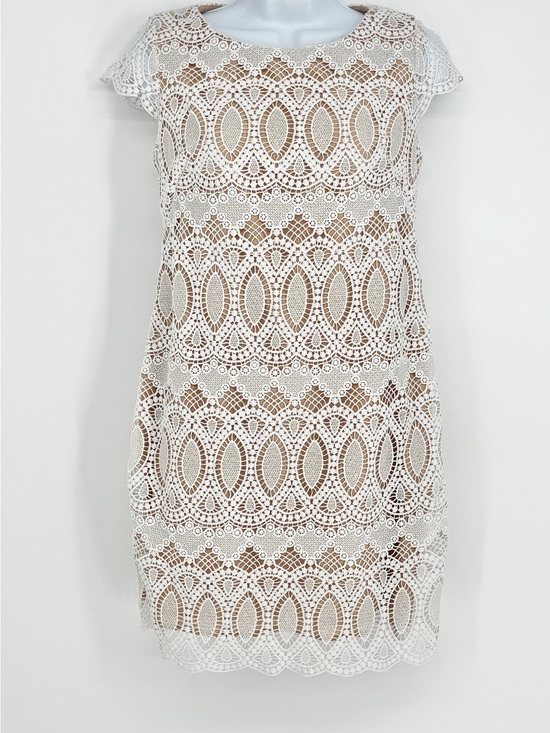 Eliza J Dresses & Skirts - Eliza J White Medallion Lace Overlay Sheath Dress White Nude 2P